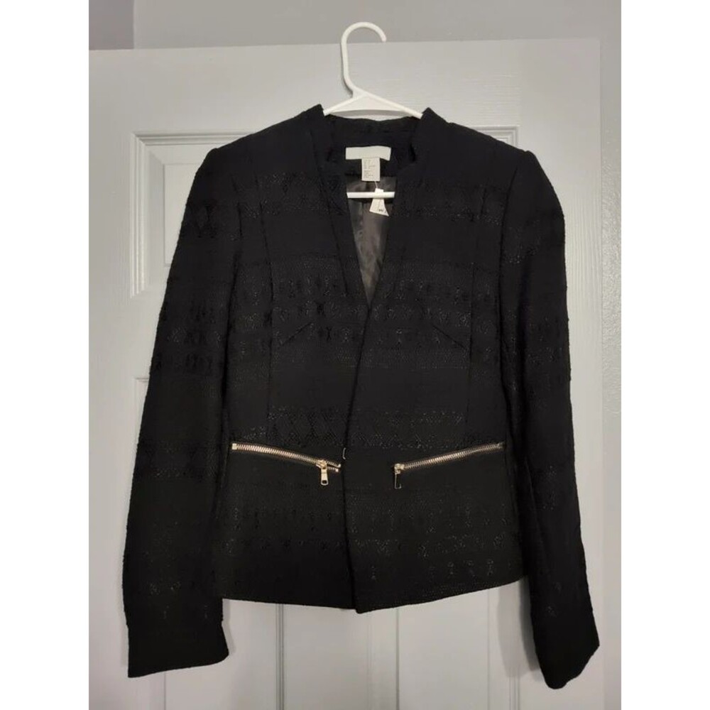 H&M HM women's black blazer suit lace jacket new S